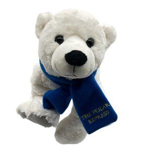 Disney The Polar Express White Plush Polar Bear Stuffed Animal Toy Blue Scarf